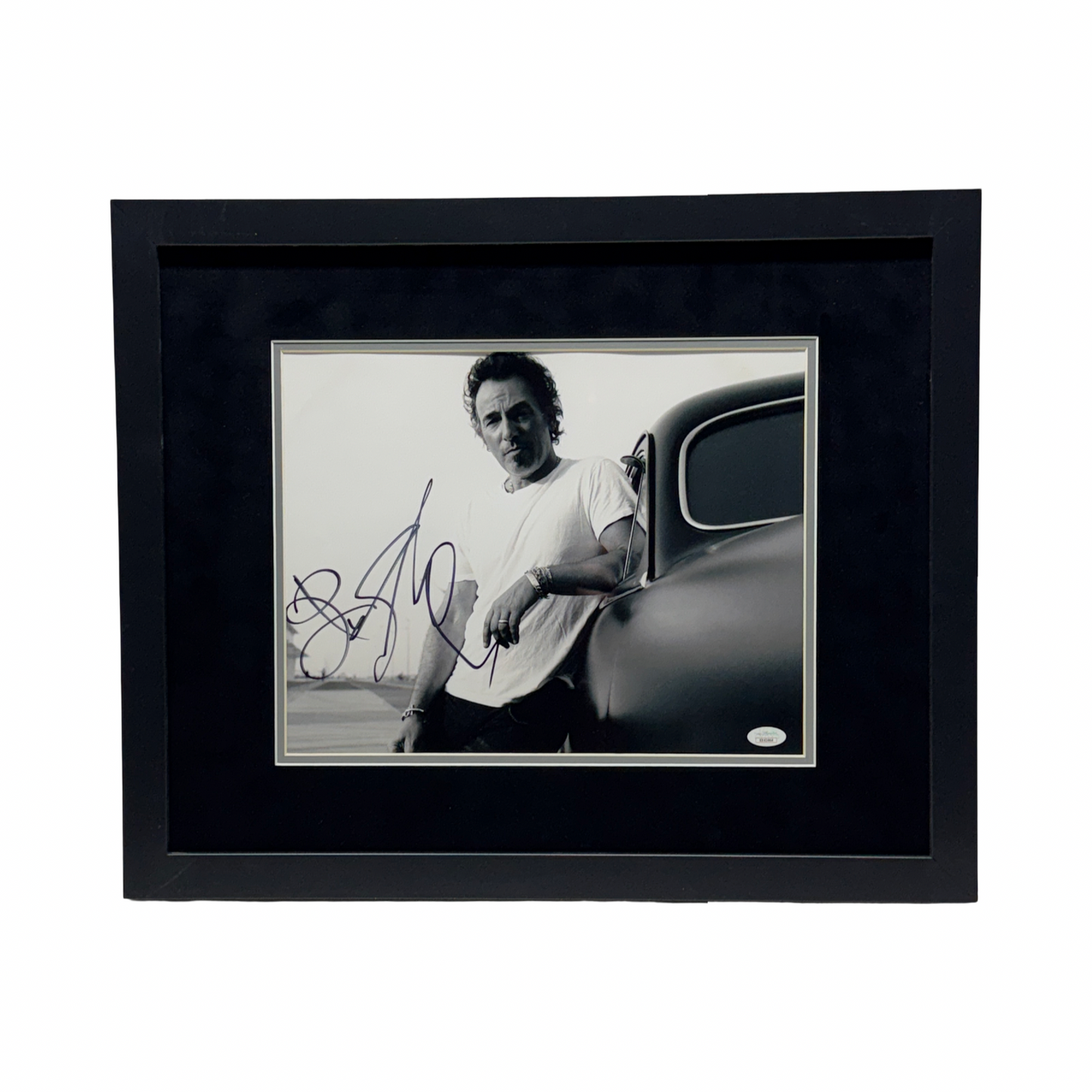 Bruce Springsteen Autographed Black & White Lean on Car 11x14 JSA - Framed