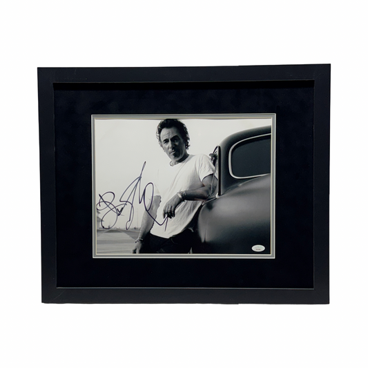 Bruce Springsteen Autographed Black & White Lean on Car 11x14 JSA - Framed