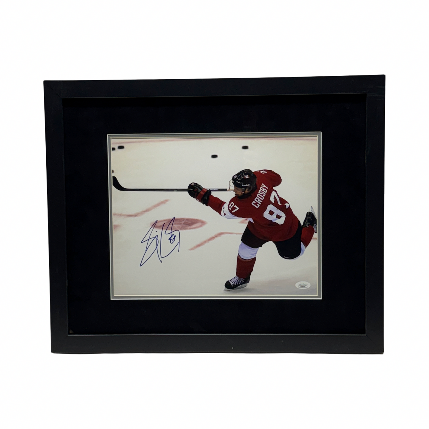 Sidney Crosby Autographed Pittsburg Penguins Red Jersey Slapshot 11x14 JSA - Framed