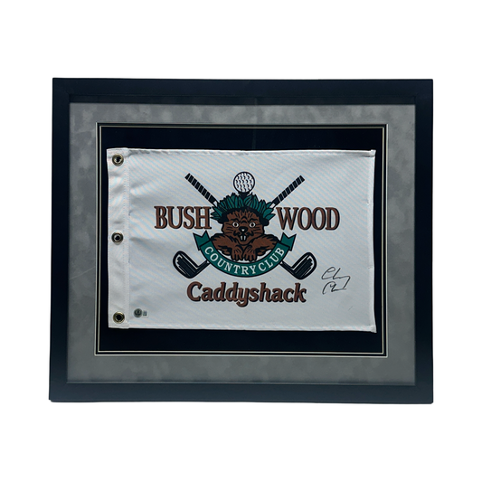 Chevy Chase Autographed Bushwood Caddyshack White Flag Grey Matte 16x20 Beckett - Framed