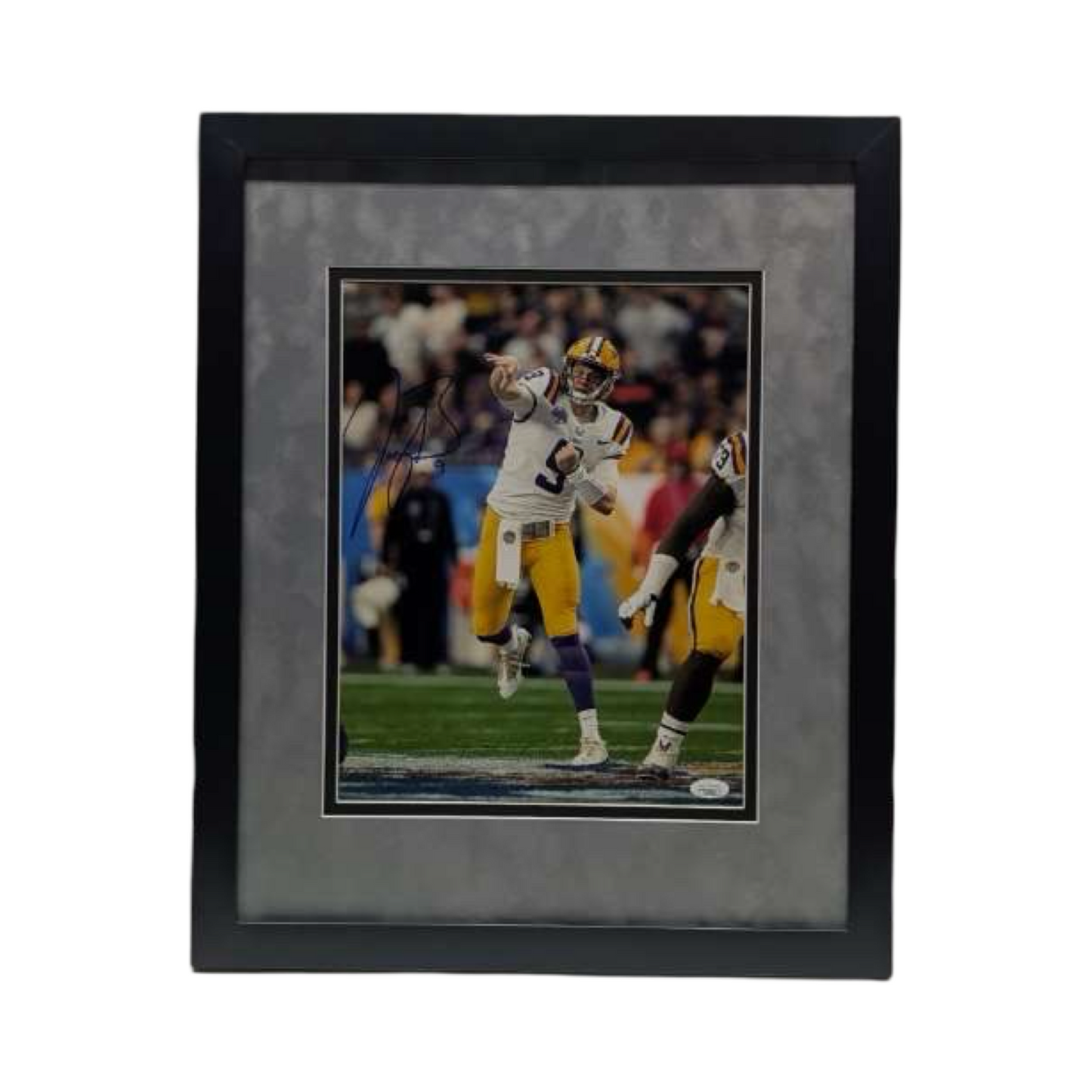 Joe Burrow Autographed LSU White Jersey Throw 11x14 JSA - Framed