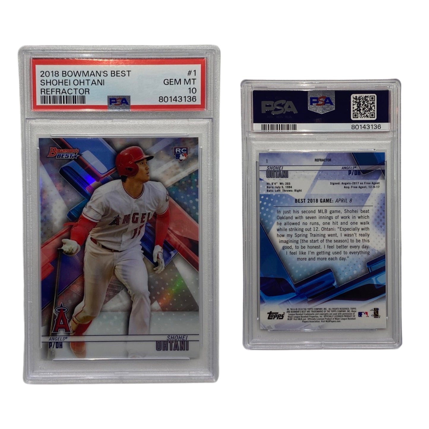 2018 Bowman's Best #1 Shohei Ohtani Refractor PSA Gem Mint 10