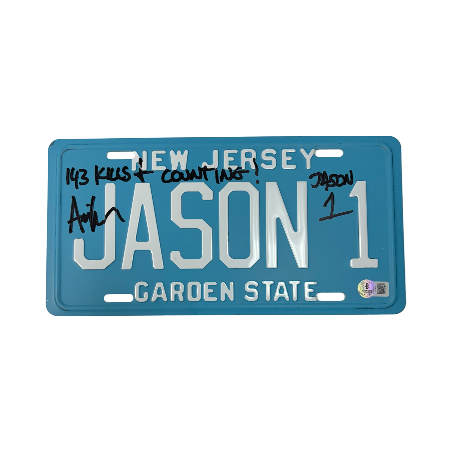 Ari Lehman Autographed Friday The 13th License Plate “143 Kills & Counting! Jason 1” Inscriptions Beckett