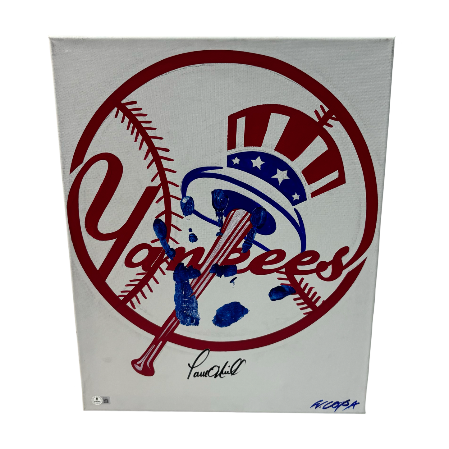 Paul O'Neill Autographed Yankees 16x20 Canvas 1/1 Original Art Handprint BAS