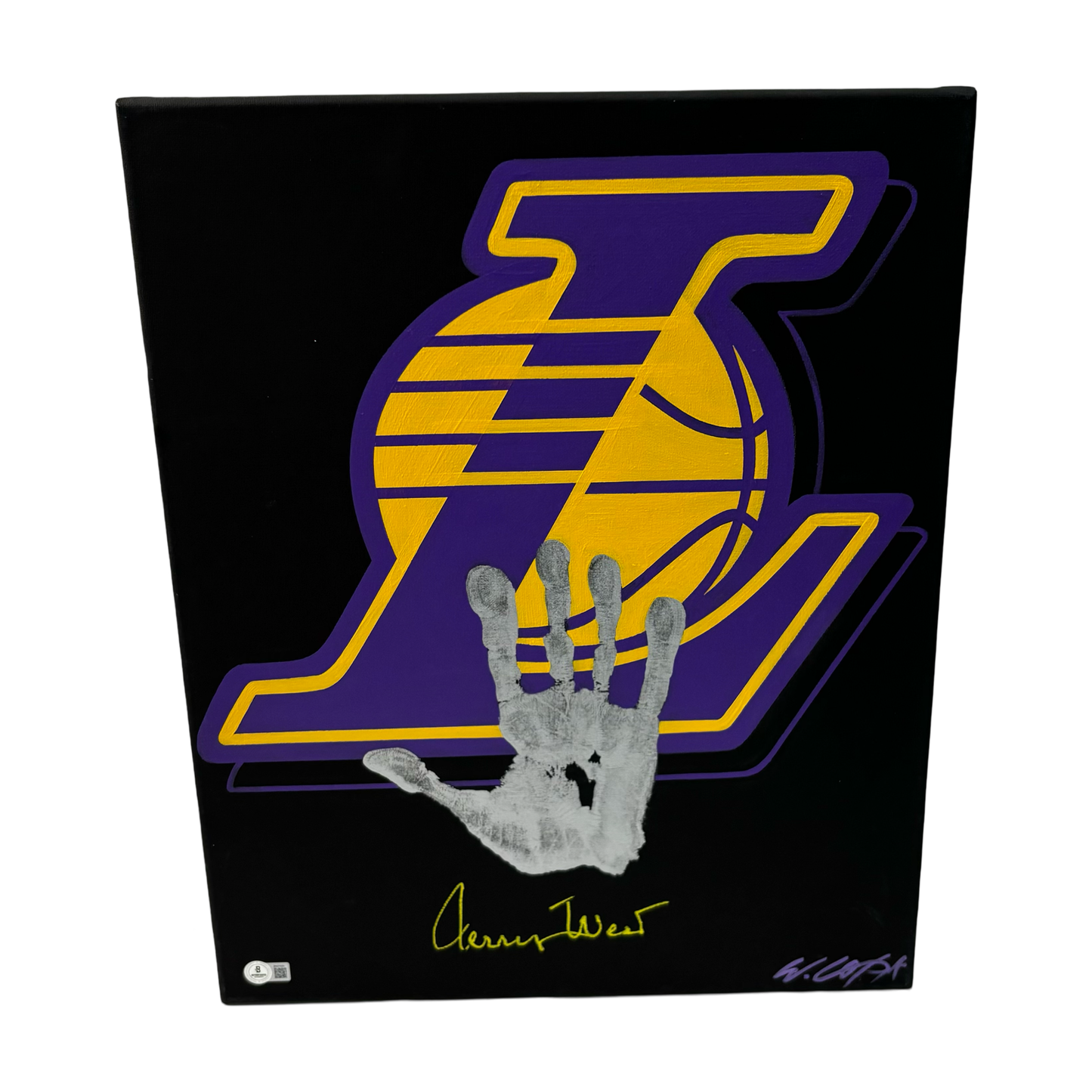 Jerry West Autographed Lakers 16x20 Canvas Original Art Handprint BAS