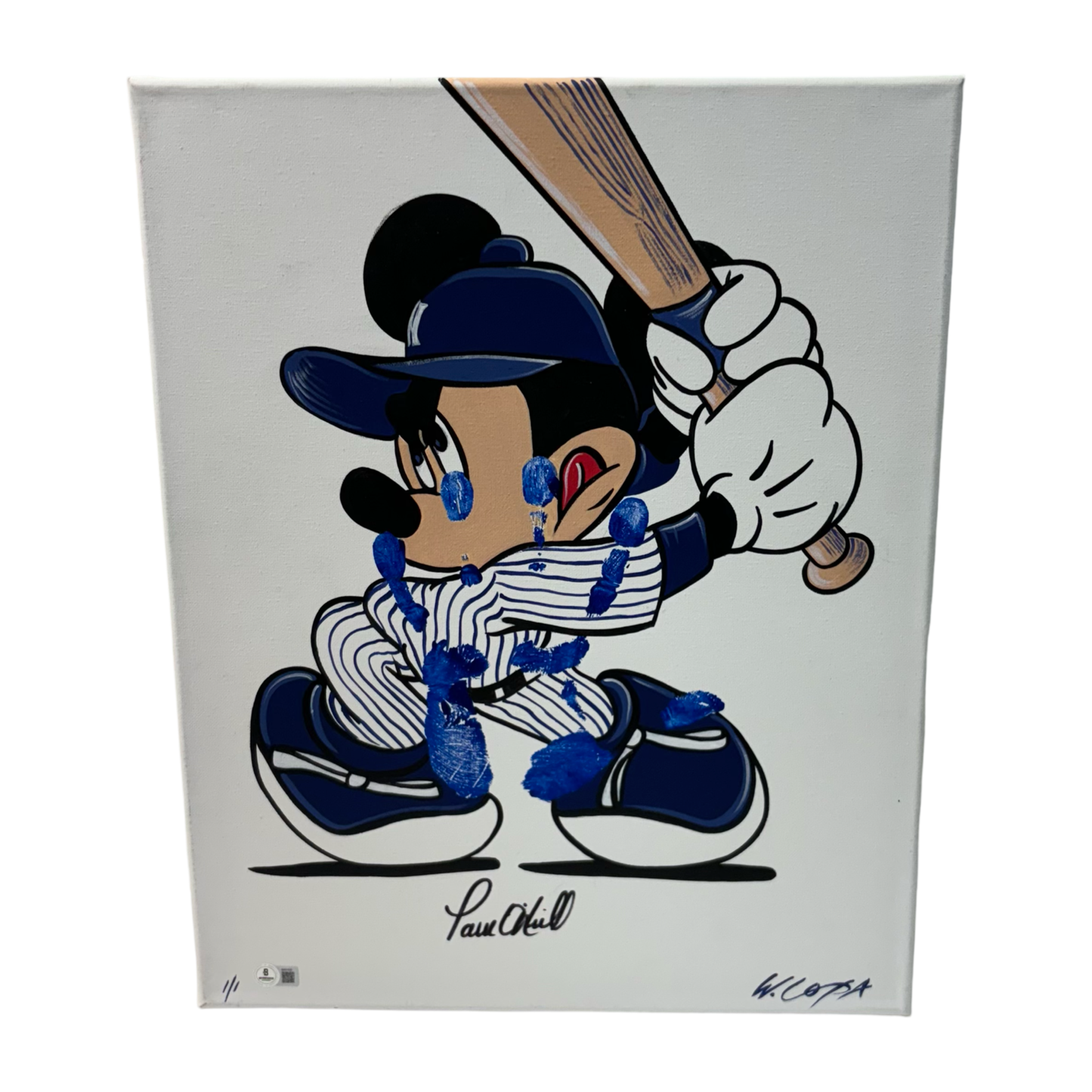 Paul O'Neill Autographed Yankees 16x20 Canvas 1/1 Original Art Handprint BAS