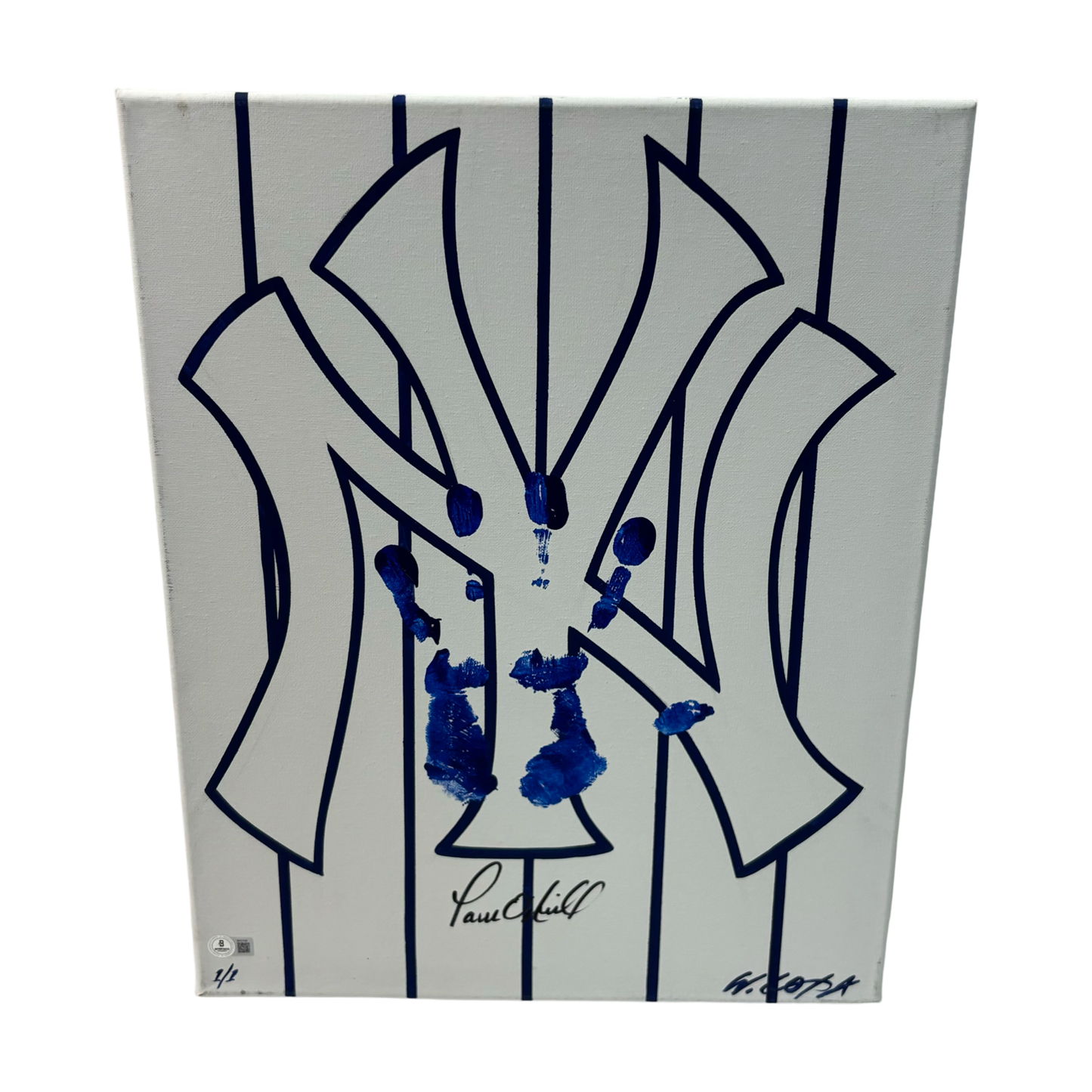 Paul O'Neill Autographed Yankees 16x20 Canvas 1/1 Original Art Handprint BAS