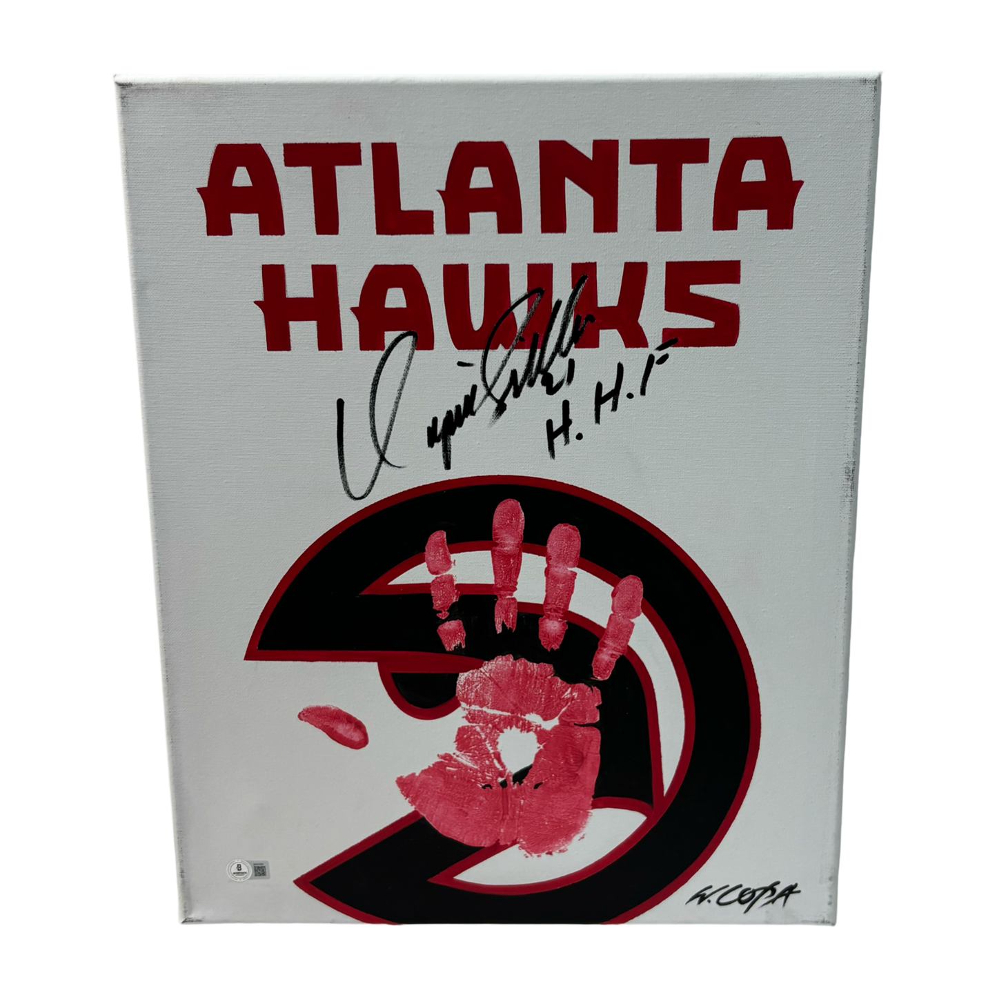 Dominique Wilkins Autographed Hawks 16x20 Canvas 1/1 Original Art Handprint BAS