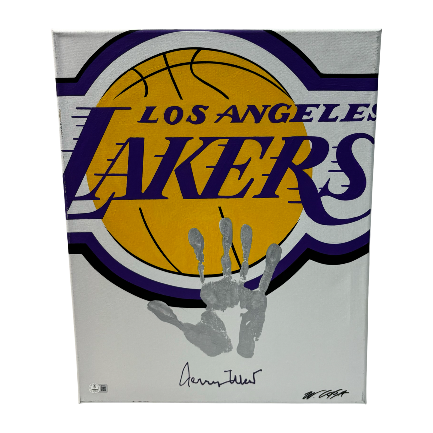 Jerry West Autographed Lakers 16x20 Canvas 1/1 Original Art Handprint BAS