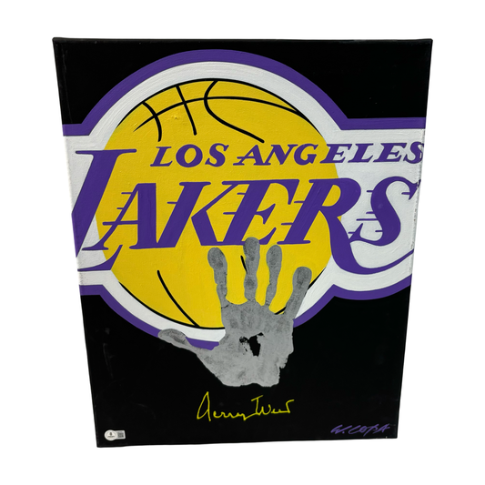 Jerry West Autographed Lakers 16x20 Black Canvas 1/1 Original Art Handprint BAS