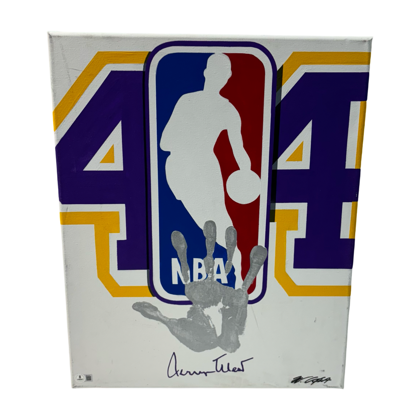 Jerry West Autographed Lakers 16x20 Canvas 1/1 Original Art Handprint BAS