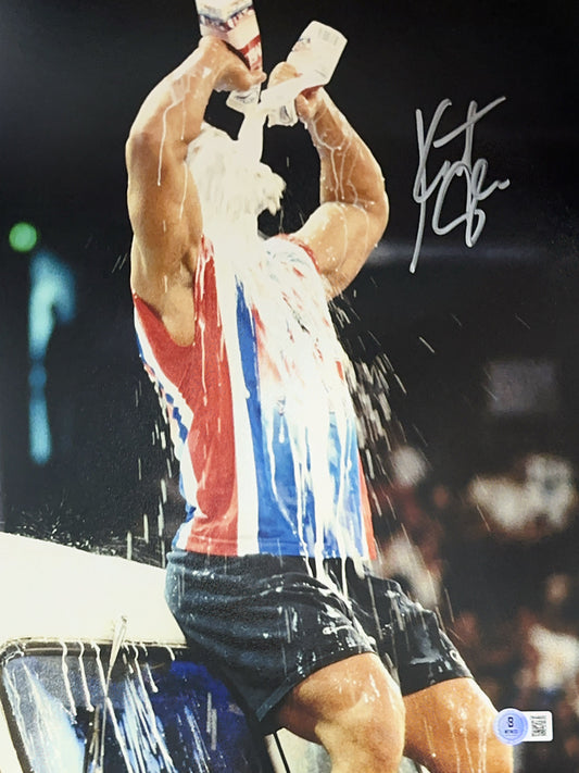 Kurt Angle Autographed WWE Milk Bath 11x14 Beckett