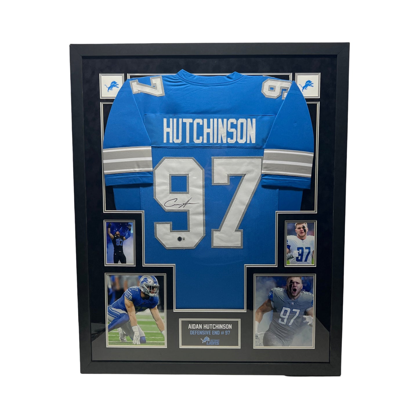 Aidan Hutchinson Autographed Detroit Lions Framed Blue Jersey Beckett