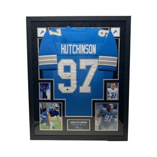 Aidan Hutchinson Autographed Detroit Lions Framed Blue Jersey Beckett