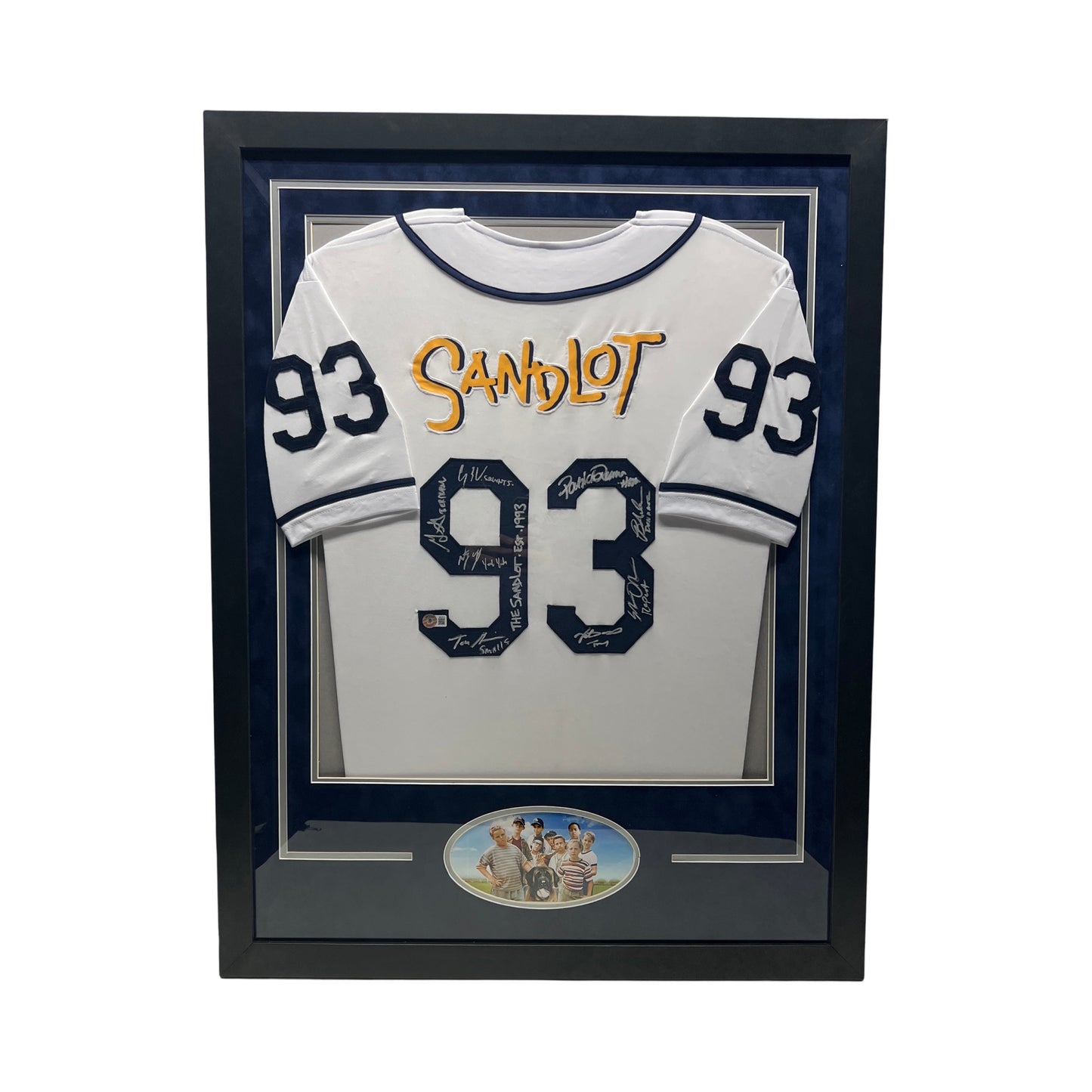 The Sandlot Cast Autographed 93 Framed Jersey Beckett