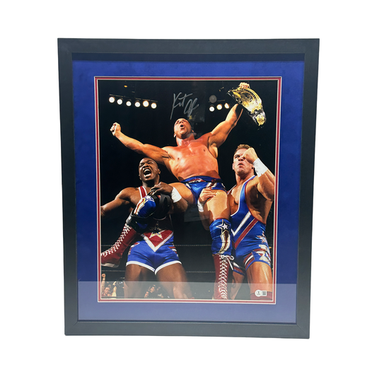Kurt Angle Autographed Holding Championship with Team Angle 16x20 Beckett - Framed
