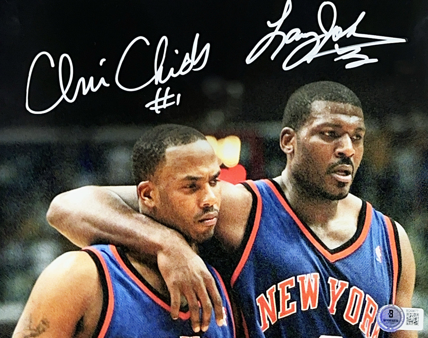 Larry Johnson & Chris Childs Autographed New York Knicks Arm Around 8x10 Beckett