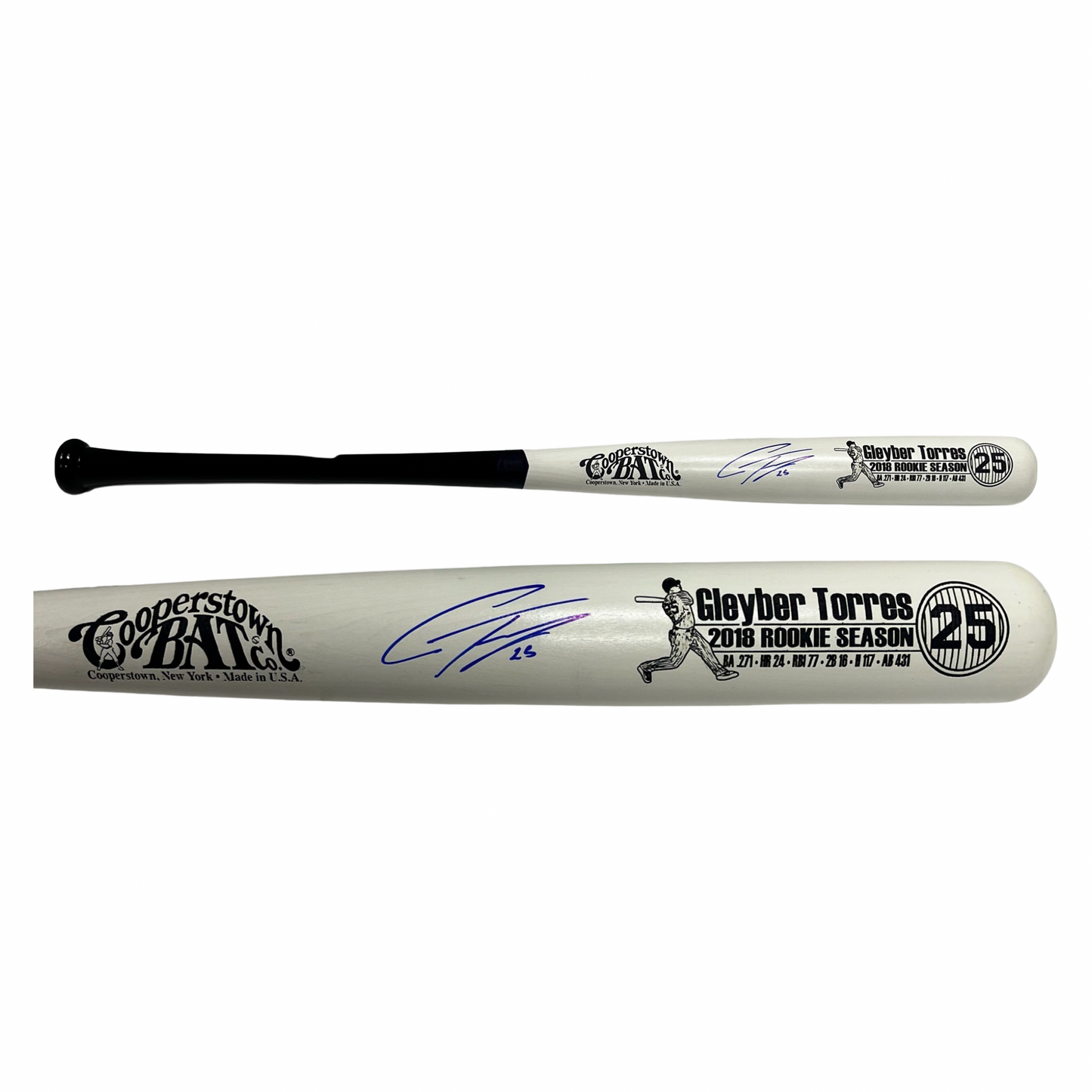 Gleyber Torres Autographed New York Yankees White Barrel Cooperstown Bat JSA