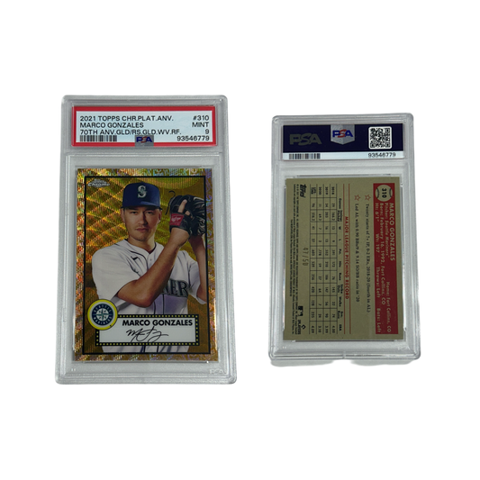 2021 Marco Gonzales Topps Chrome 70th Anniversary /50 Gold Wave #310 PSA MINT 9