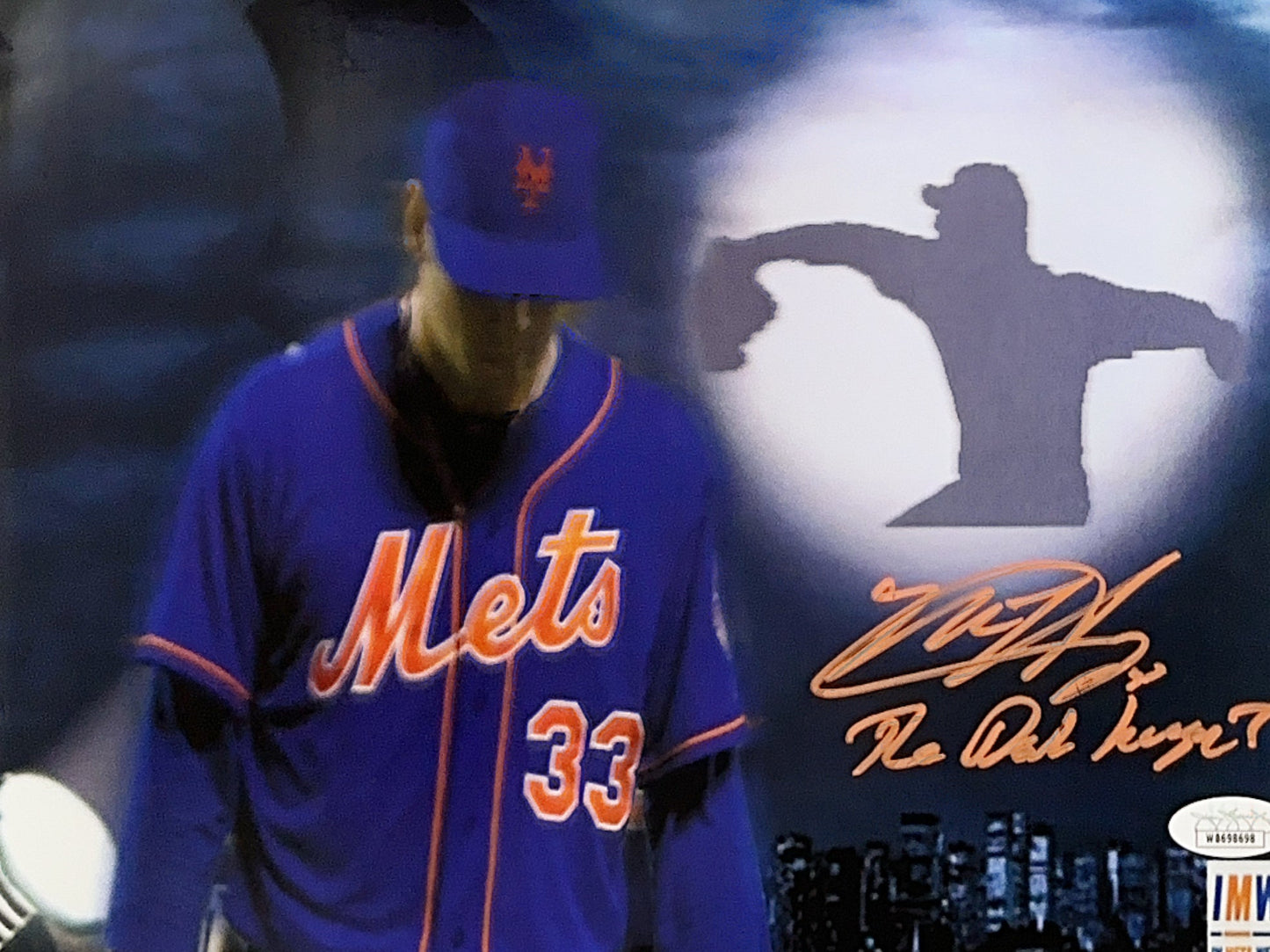 Matt Harvey Autographed New York Mets Spotlight Edit "The Dark Knight" Inscribed 8x10 JSA - Unframed