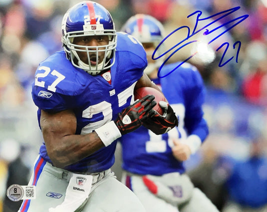 Brandon Jacobs Autographed New York Giants Horizontal Run 8x10 Photo Beckett BAS