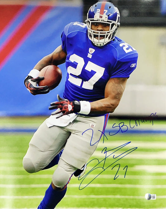 Brandon Jacobs Autographed New York Giants Vertical Run Inscribed "2x SB Champs" 16x20 Photo Beckett BAS