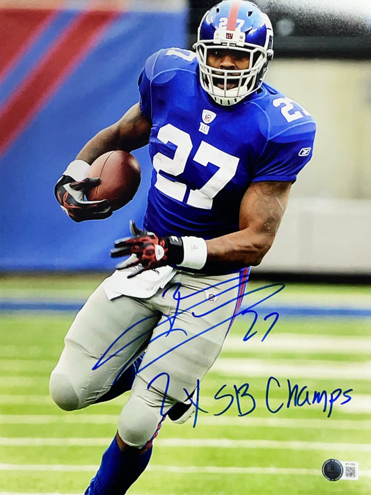 Brandon Jacobs Autographed New York Giants Inscribed "2x SB Champs" Vertical Run 11x14 Photo Beckett BAS