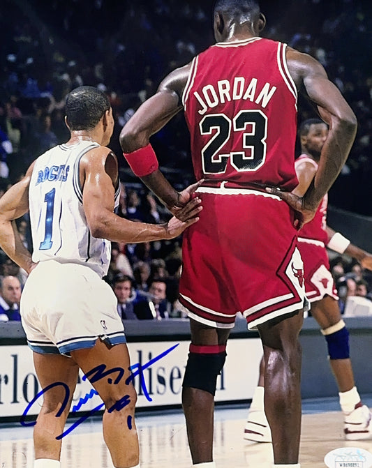 Muggsy Bogues Charlotte Hornets Michael Jordan Side by Side Autographed 8x10 JSA