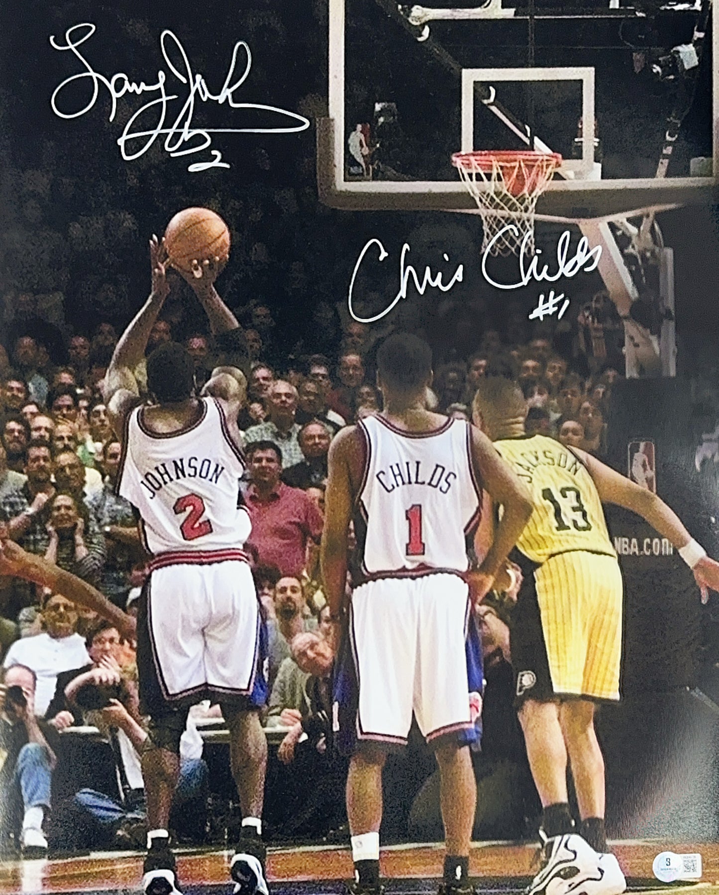 Larry Johnson & Chris Childs Autographed New York Knicks Free Throw 8x10 Beckett