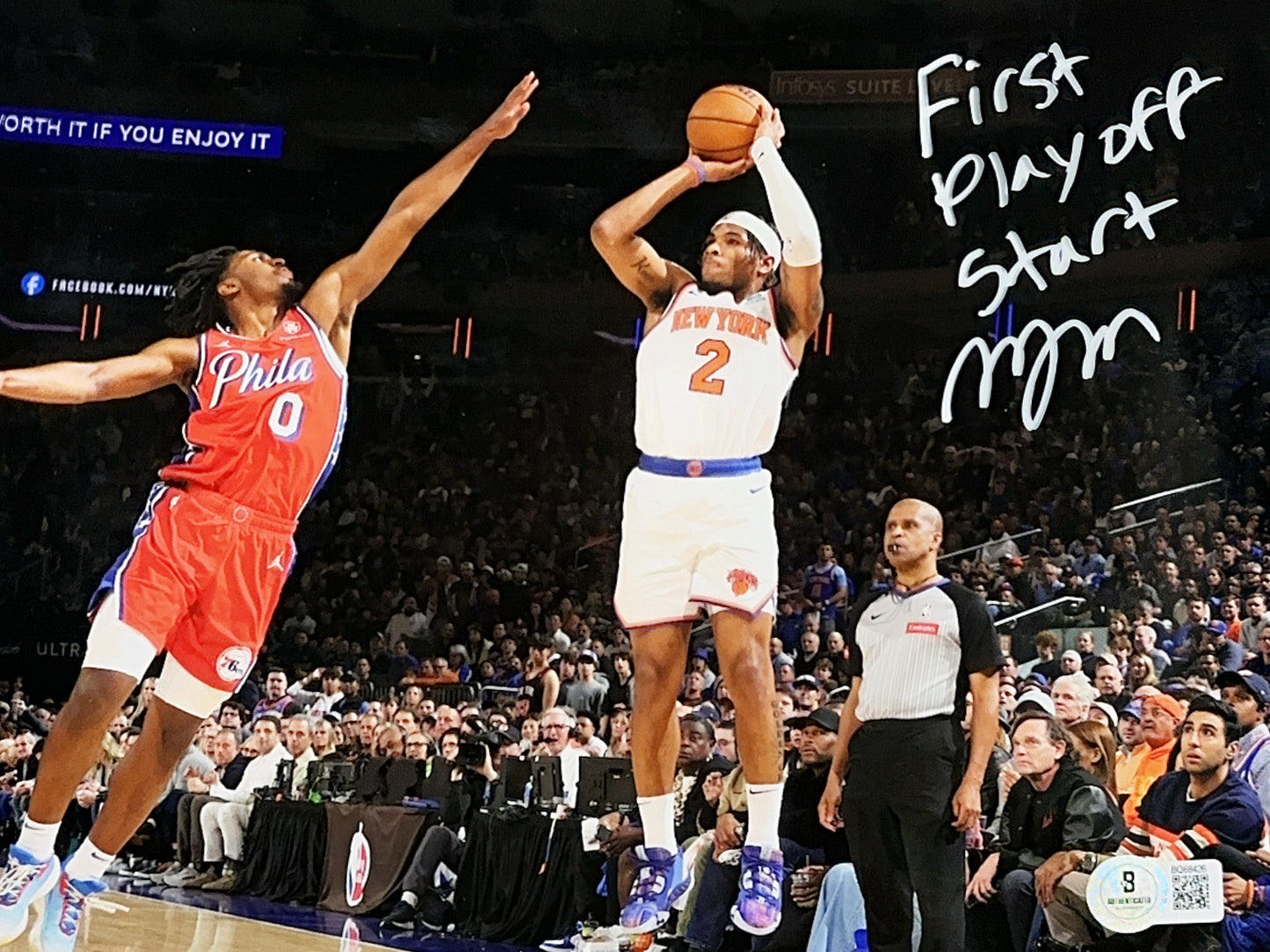 Miles “Deuce” McBride Autographed New York Knicks Shooting "First Playoff Start" Inscribed 8x10 Beckett