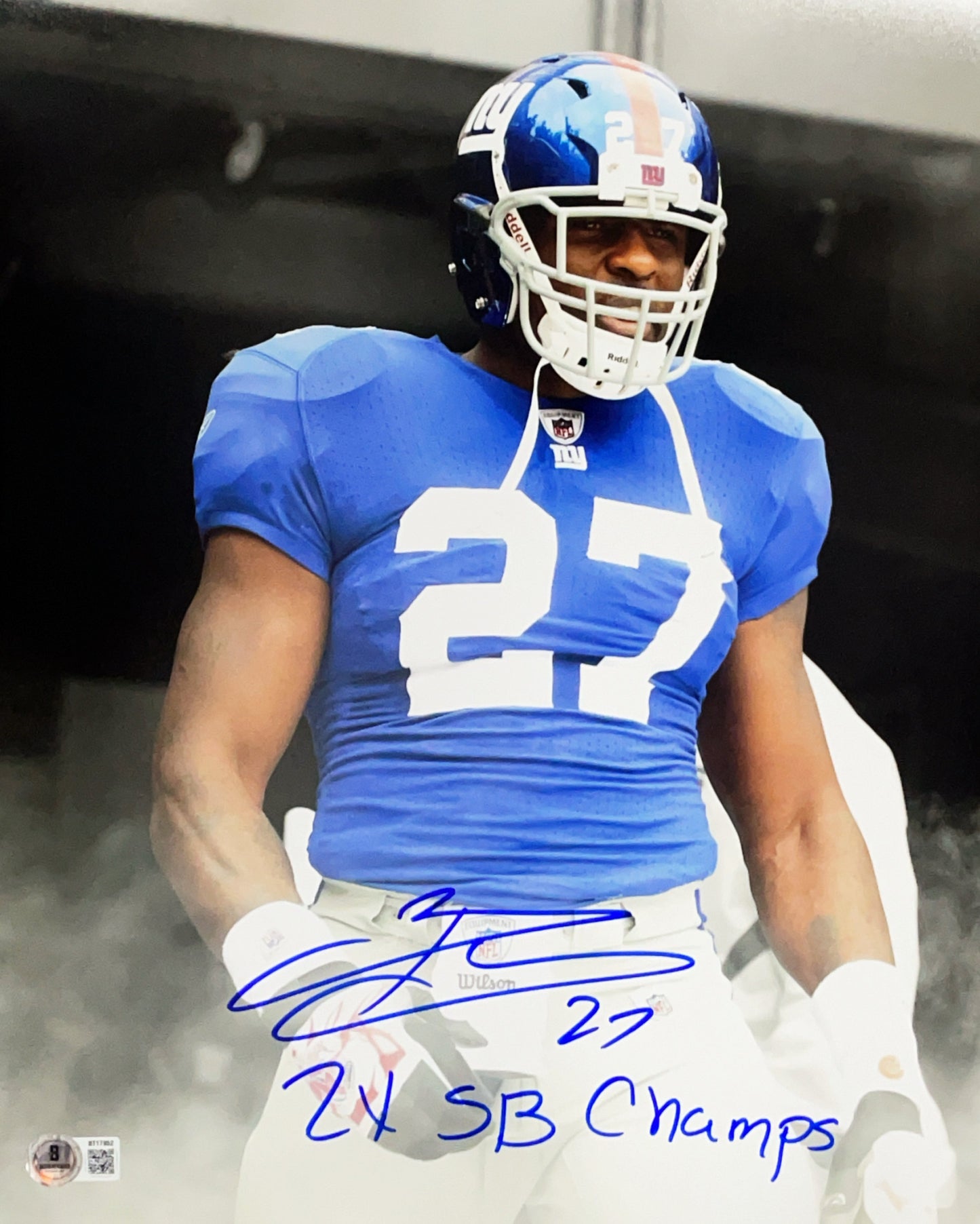 Brandon Jacobs Autographed New York Giants Inscribed "2x SB Champs" Tunnel 11x14 Photo Beckett BAS