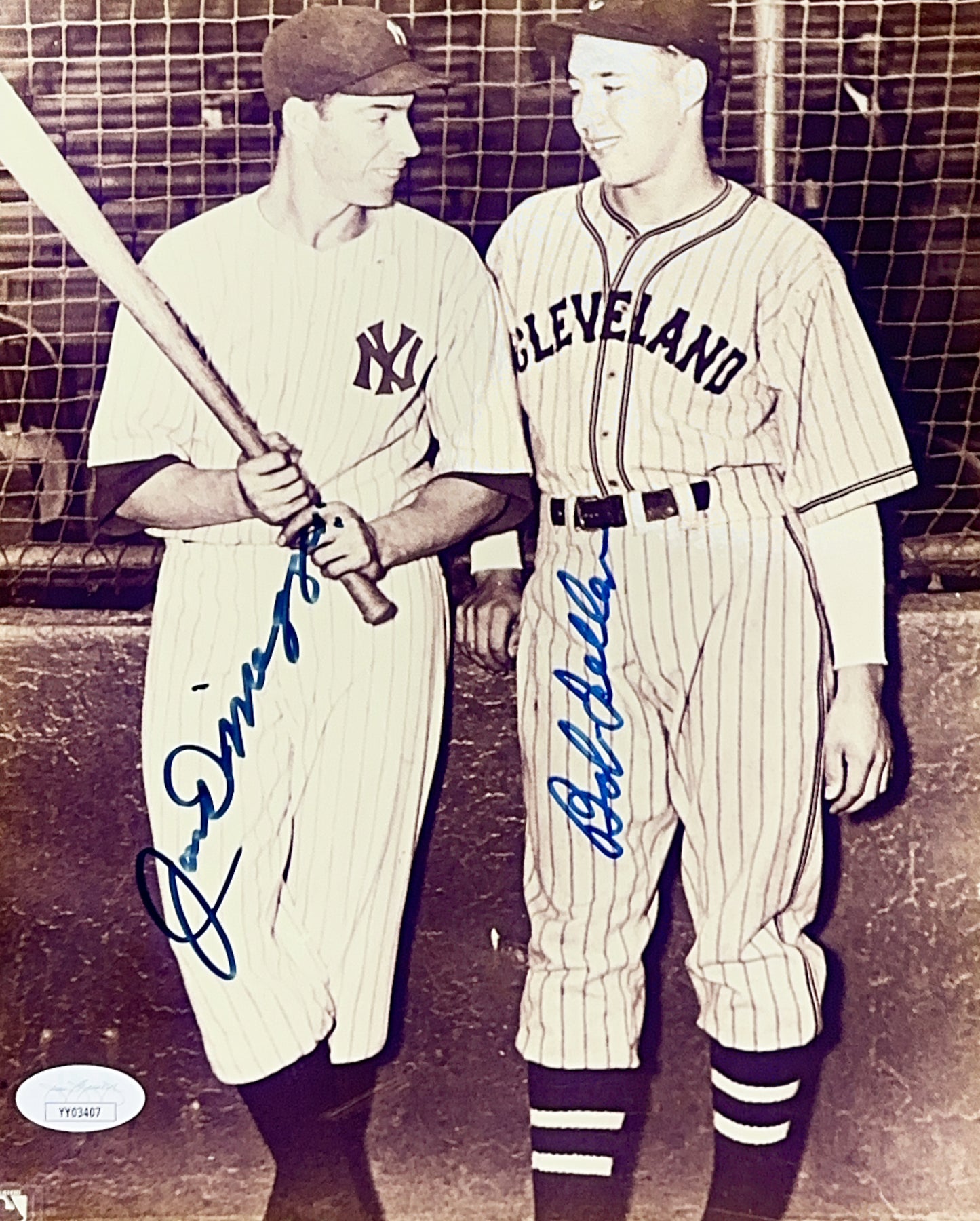 Joe Dimaggio & Bob Feller Autographed 8x10 JSA