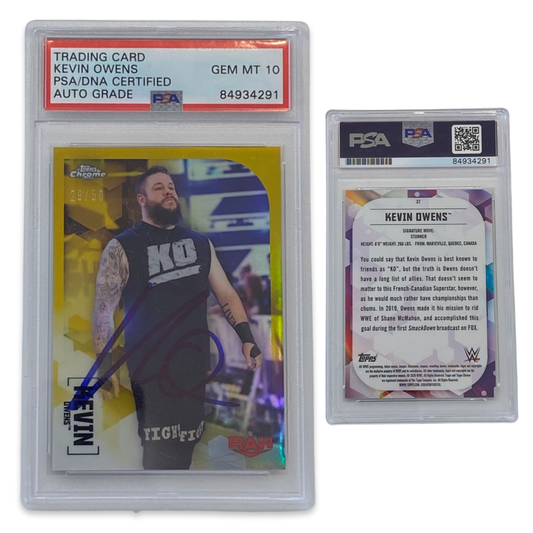 2022 Kevin Owens Topps Chrome #37 /50 Autographed PSA Auto Gem MT 10