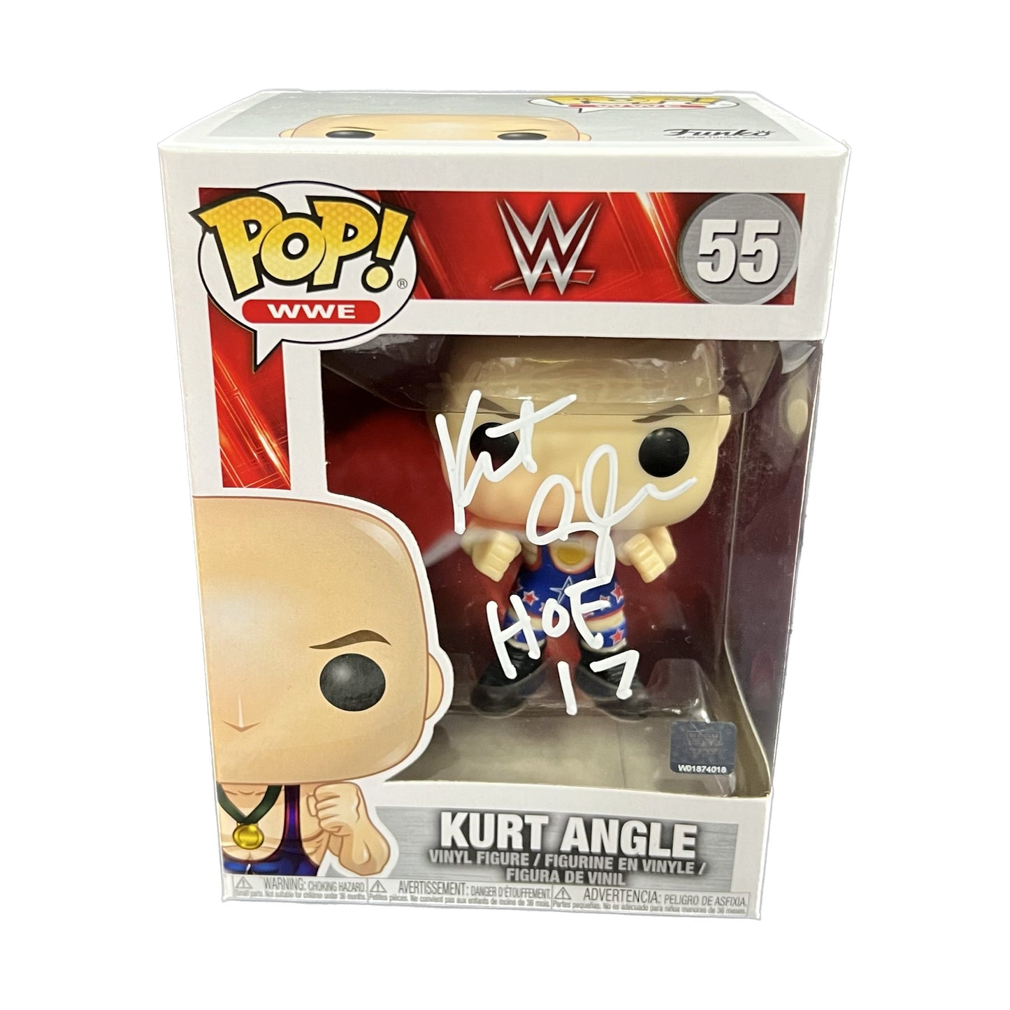 Kurt Angle Autographed WWE Funko Pop HOF 17 Inscription Steiner CX