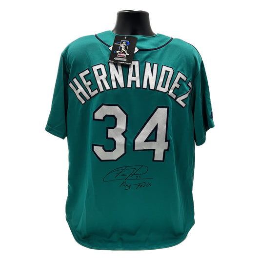 Felix Hernandez Autographed Seattle Mariners Majestic Green Jersey King Felix Inscription MLB