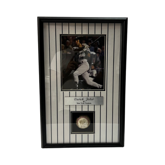 Derek Jeter Autographed New York Yankees Framed 2000 World Series Logo Baseball Steiner
