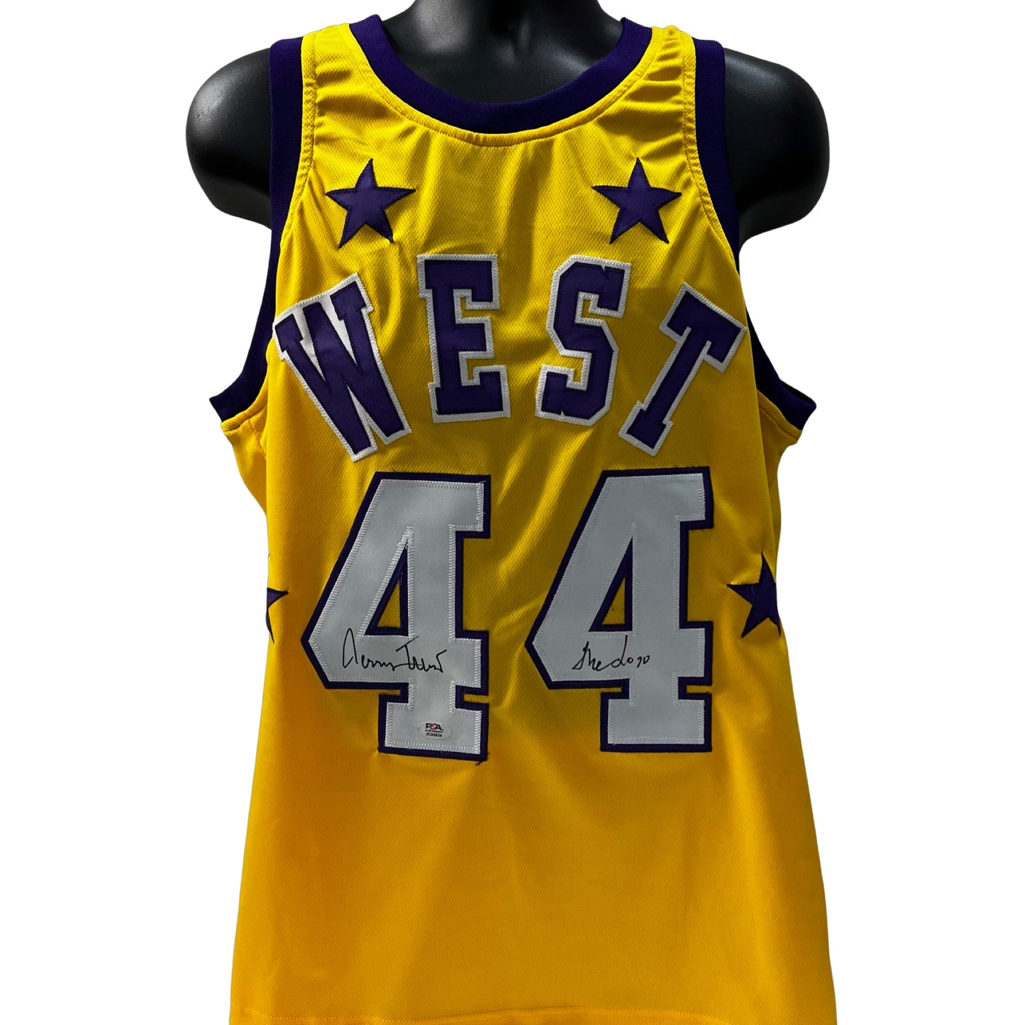 Jerry West Autographed Los Angeles Lakers Yellow All Star Jersey "The Logo" Inscription PSA