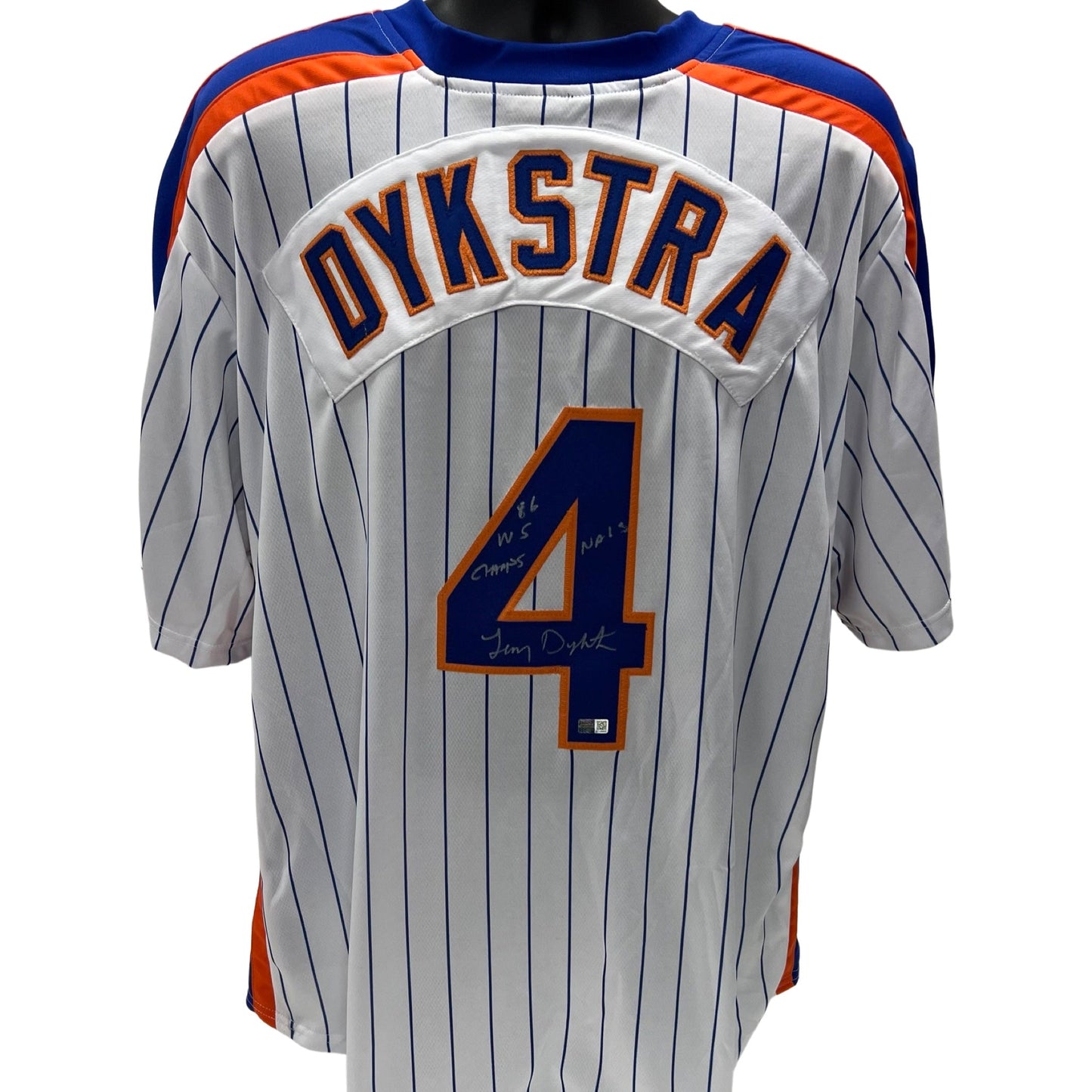Lenny Dykstra Autographed New York Mets Pinstripe Jersey 1986 WS Champs, Nails Inscriptions Steiner CX