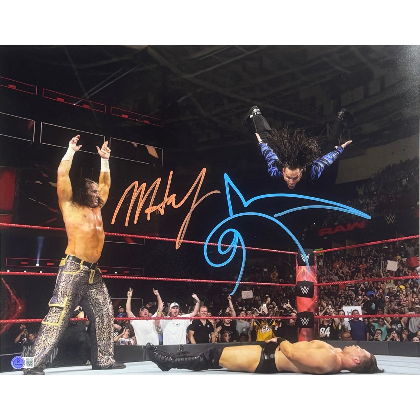 Matt And Jeff Hardy Flying Top Rope Autograph 16x20 Beckett BAS
