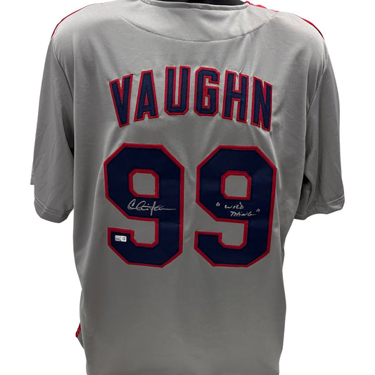 Charlie Sheen Autographed Major League Ricky Vaughn Cleveland Indians Grey Jersey “Wild Thing” Inscription Steiner CX