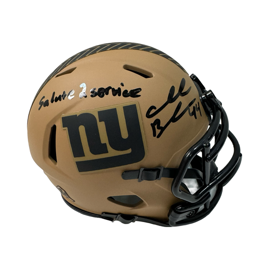 Ahmad Bradshaw Autographed New York Giants Salute to Service Mini Helmet Salute 2 Service Inscription Beckett