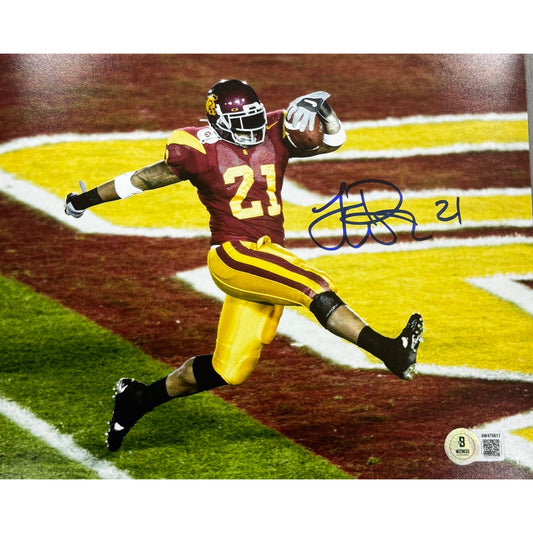 LenDale White USC Trojans Red Jersey Lunging Into Endzone Autograph 8x10 Photo Beckett BAS