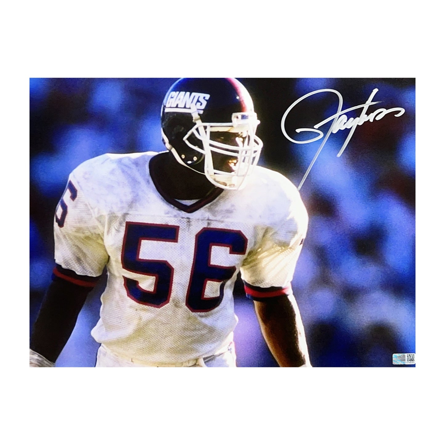 Lawrence Taylor Autographed New York Giants Close Up White Jersey 11x14 Steiner CX