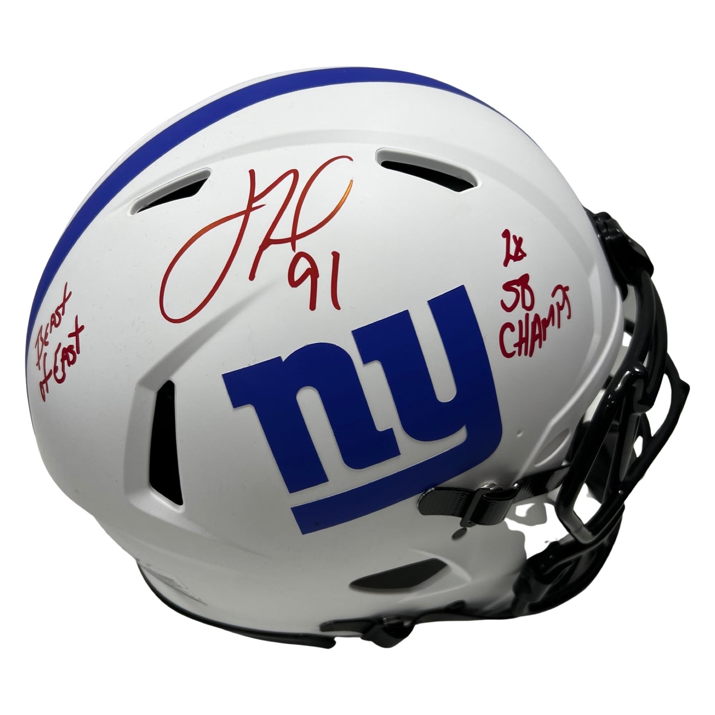 Justin Tuck Autographed New York Giants Lunar Eclipse Authentic Helmet “Beast of the East, 2x SB Champ” Inscriptions JSA