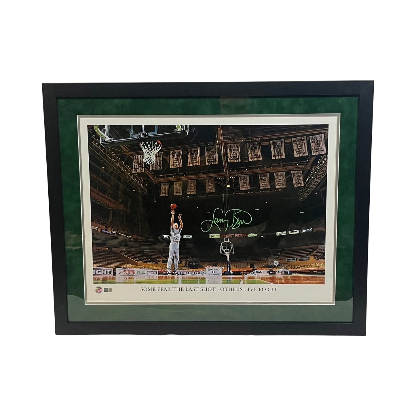 Larry Bird Autographed Boston Celtics Framed Last Shot 18x24 Lithograph Steiner CX