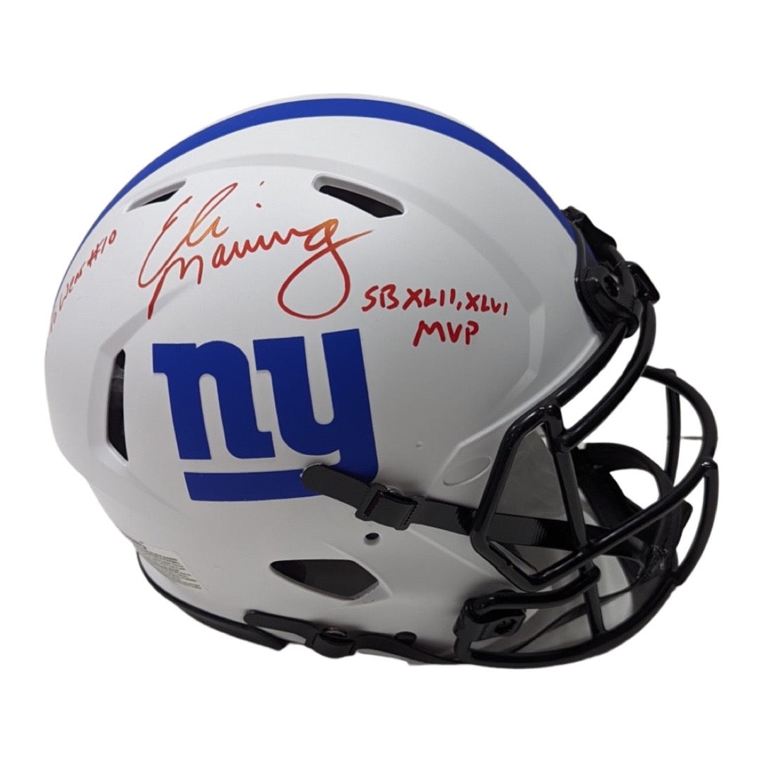 Eli Manning Autographed New York Giants Lunar Eclipse Authentic Helmet “Last to Wear #10, SB XLII, XLVI MVP” Inscriptions Fanatics