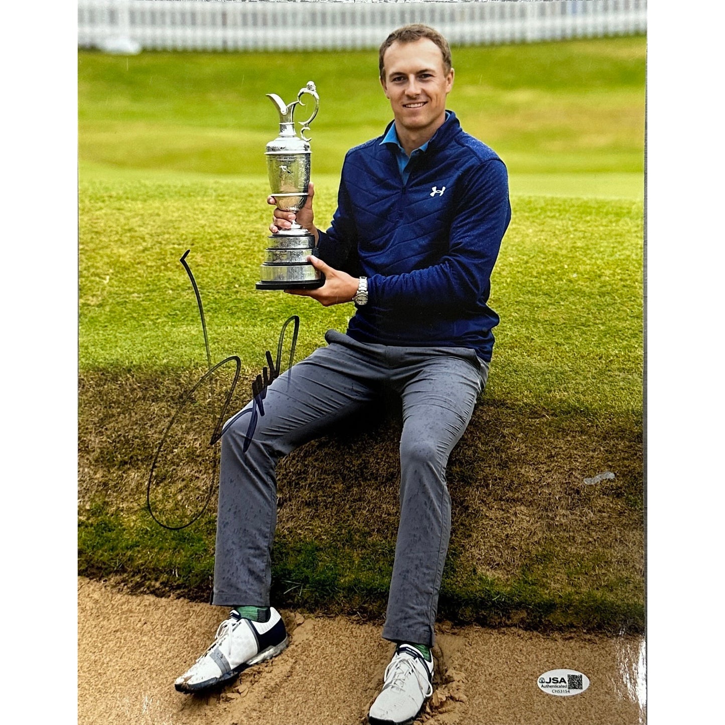 Jordan Spieth Autographed Trophy 11x14 JSA