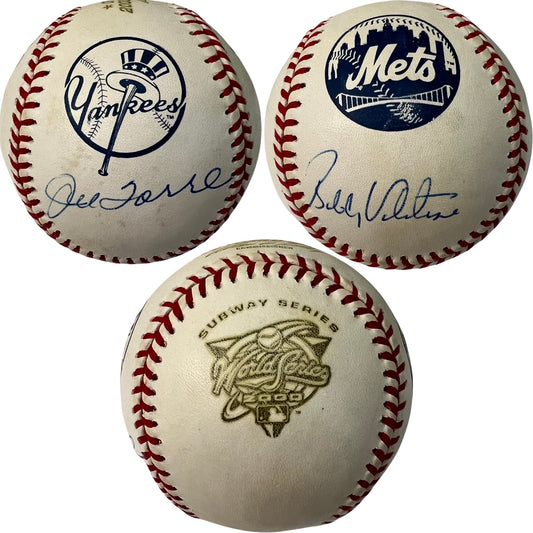 Joe Torre & Bobby Valentine Autographed 2000 World Series Subway Series Logo Baseball JSA