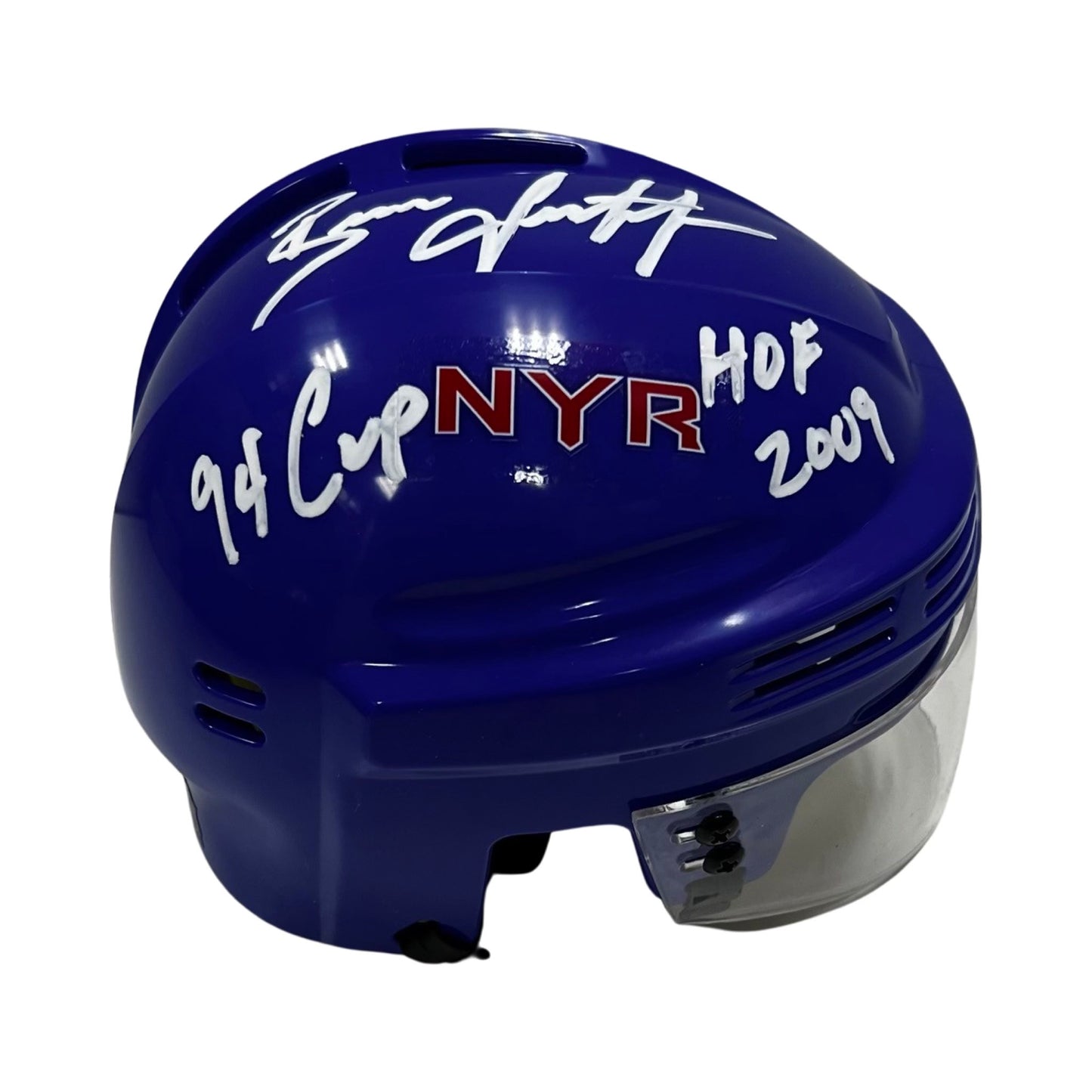 Brian Leetch Autographed New York Rangers Blue Mini Helmet “94 Cup, HOF 2009” Inscriptions Steiner CX