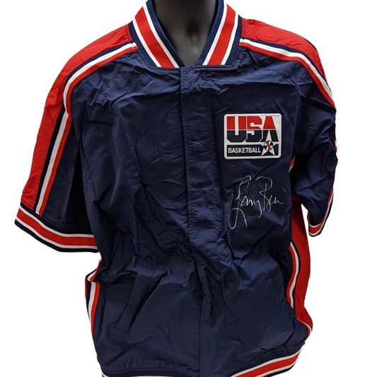 Larry Bird Autographed Boston Celtics 1992 USA Basketball Olympic Dream Team Navy Warmup Shooting Jacket JSA & Larry Bird COA